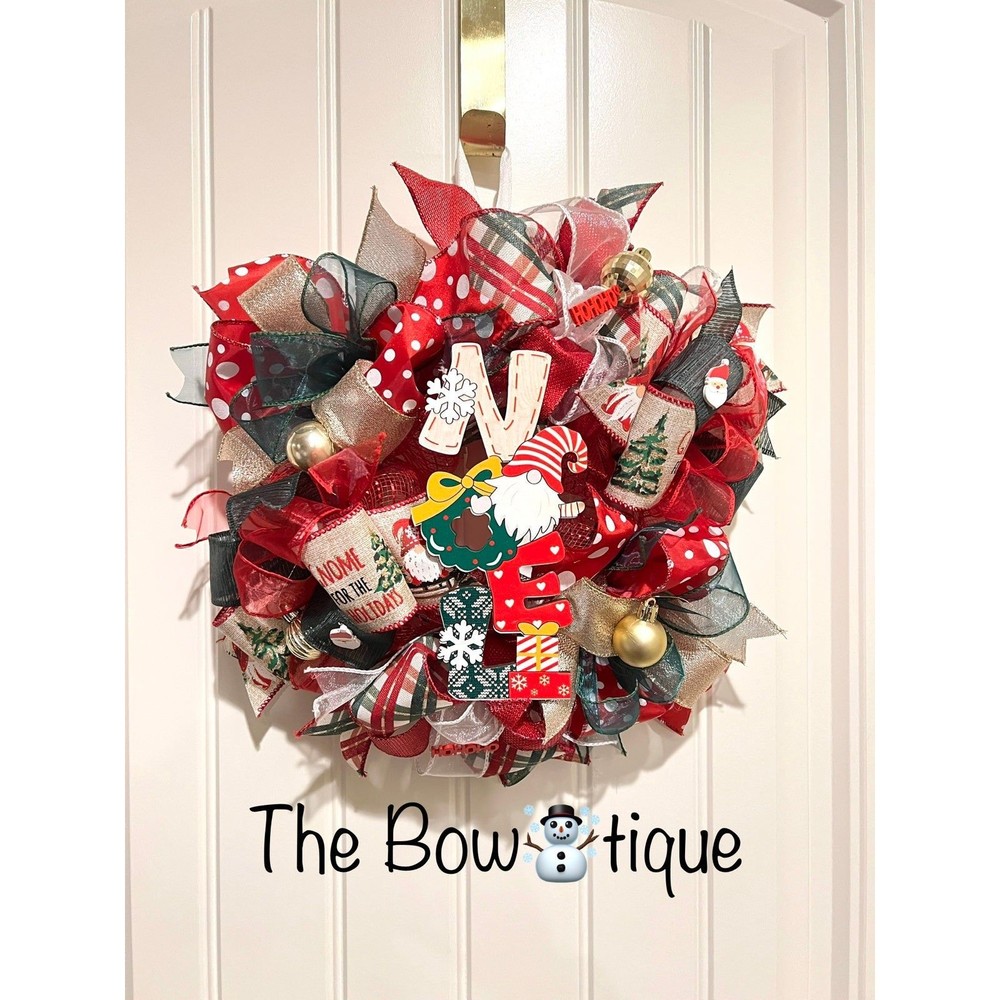 Handmade 13 inch Christmas NOEL Gnome Ribbon Wreath MW3